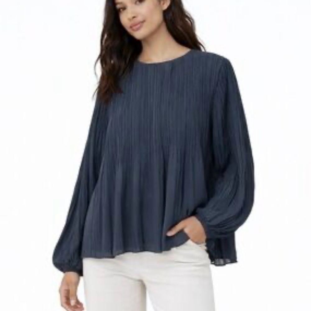 Elizabeth & James Grove Pleated Long-Sleeve Women's Top in Navy Size Small